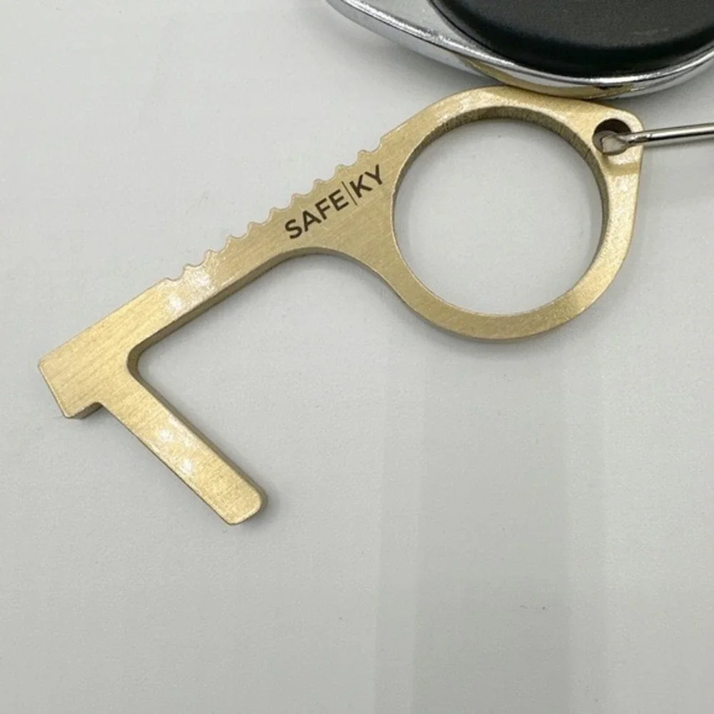 Safe-Ky Brass Touchless Door Opener Tool Retractable Reel‎ Keychain Clip J-01